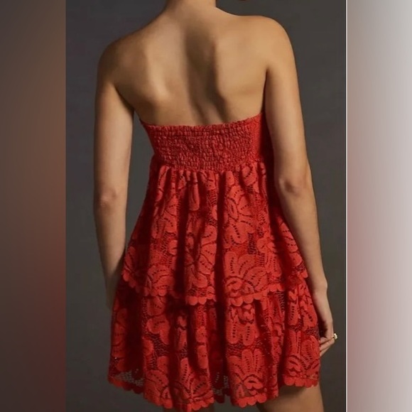 NWT Anthropologie Maeve Convertible Strapless Red Lace Mini Dress, Sz M - Picture 4 of 9